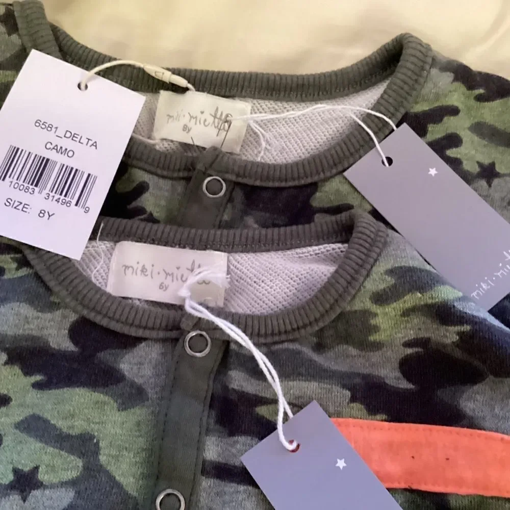 NWT Miki Miette Brand Boys Green Camo Long Sleeve Henley Sizes 6 and 8
